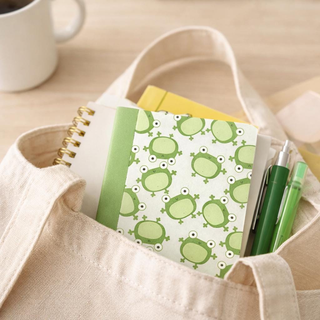 Handmade Mini Notebook | Green Frog Pattern, Pocket Journal