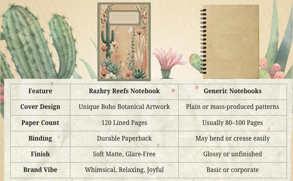 Boho Desert Botanical Notebook: Wildflower & Cactus Floral Journal with Lined Pages