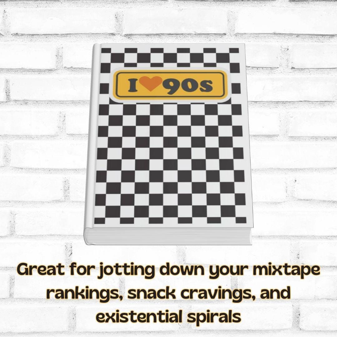 I Love 90s Notebook: Retro Checkered Journal in Black & White