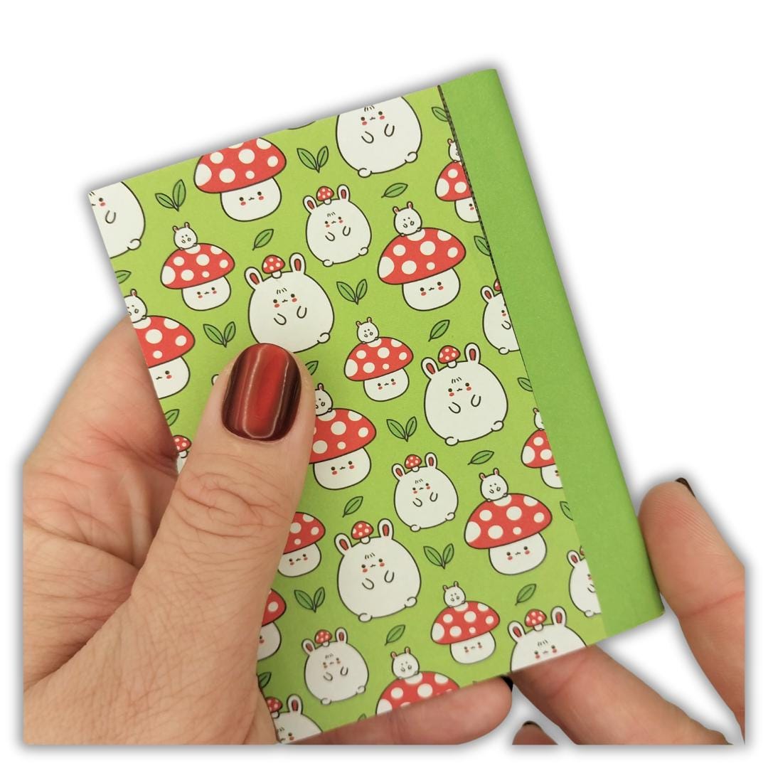 Handmade Mini Composition Notebook – Mushroom Bunny Kawaii Pocket Journal