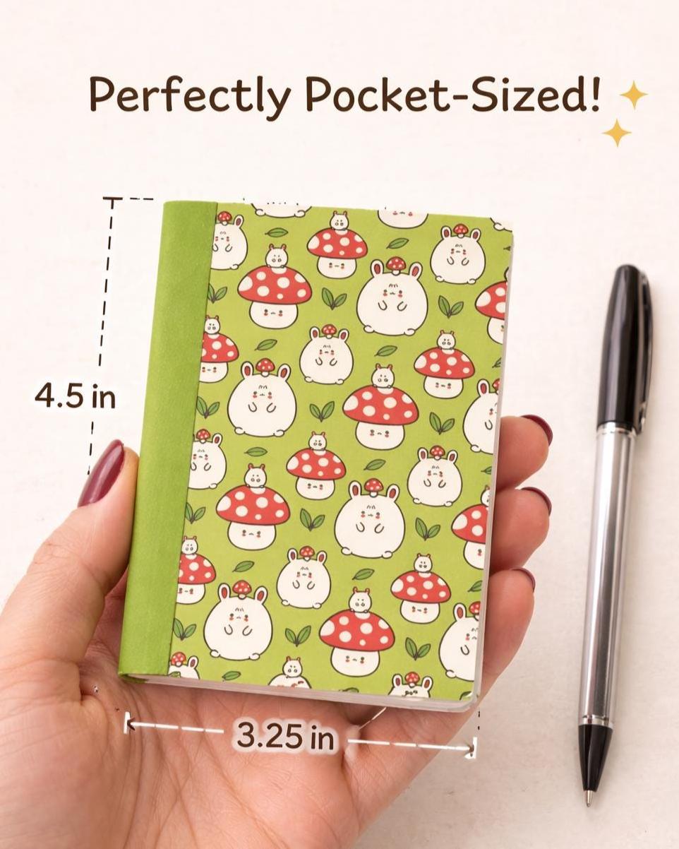 Handmade Mini Composition Notebook – Mushroom Bunny Kawaii Pocket Journal