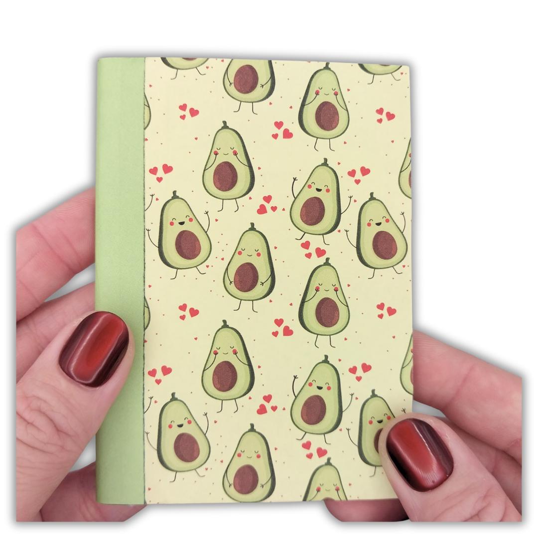 Handmade Mini Avocado Notebook – Pocket Journal, Kawaii Stationery (3.25x4.5 in)