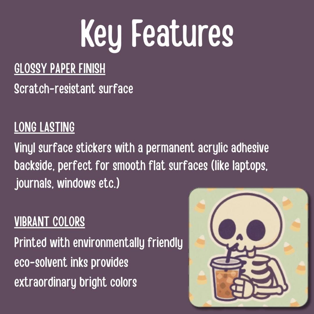 Skeleton Coffee Sticker: Spooky Cute Halloween Vinyl Decal for Laptops, Journals & Water Bottles