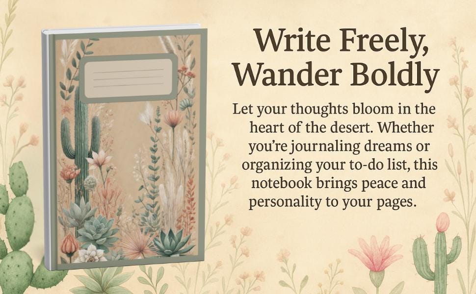 Boho Desert Botanical Notebook: Wildflower & Cactus Floral Journal with Lined Pages