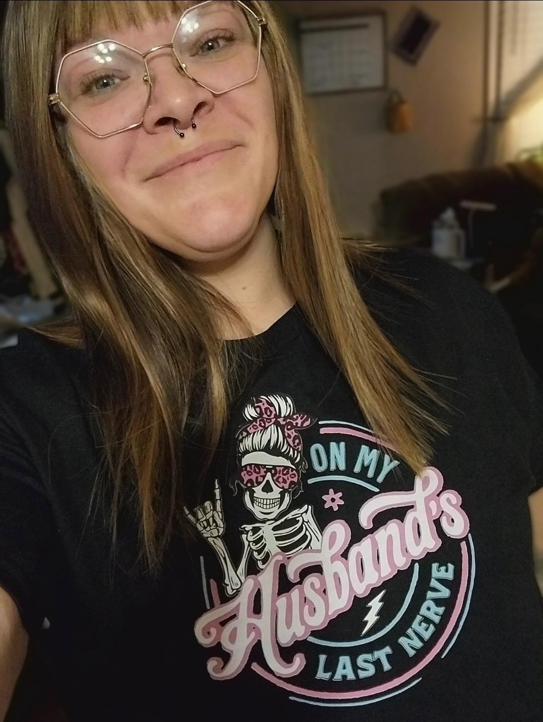 On My Husband’s Last Nerve T-Shirt, Funny Wife Skeleton Graphic Tee