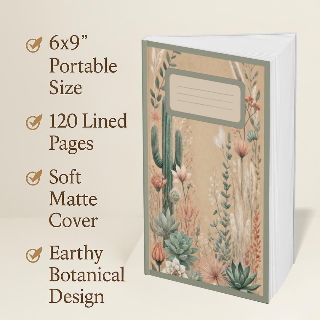 Boho Desert Botanical Notebook: Wildflower & Cactus Floral Journal with Lined Pages