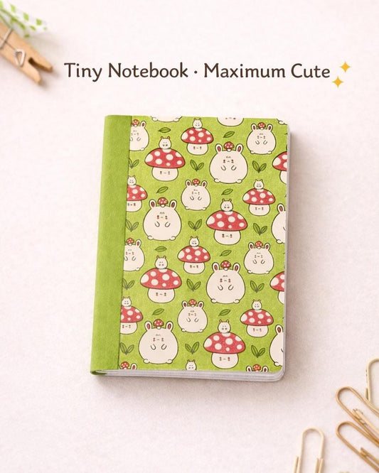 Handmade Mini Composition Notebook – Mushroom Bunny Kawaii Pocket Journal