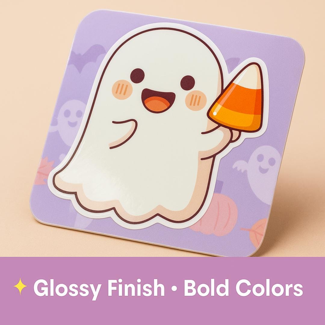 Kawaii Ghost Sticker: Candy Corn Halloween Vinyl Decal