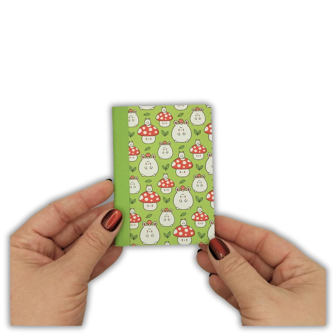 Handmade Mini Composition Notebook – Mushroom Bunny Kawaii Pocket Journal