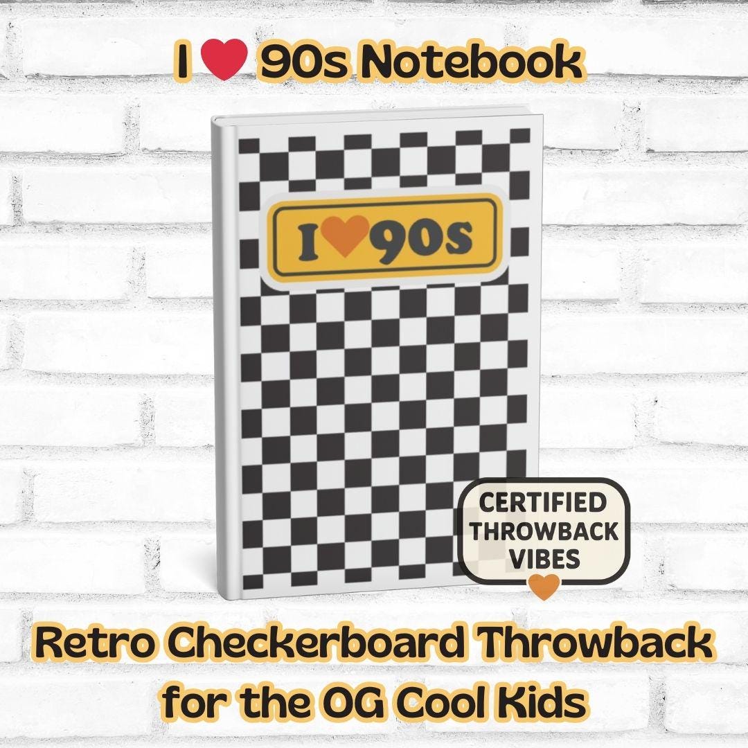 I Love 90s Notebook: Retro Checkered Journal in Black & White
